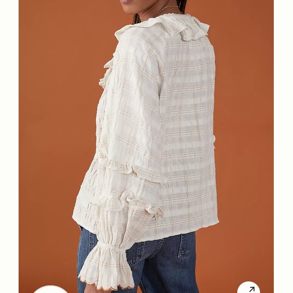 🍃💕NWT Anthropologie Chrissy Ruffled Prairie Check Peasant Blouse Size M - Picture 6 of 15
